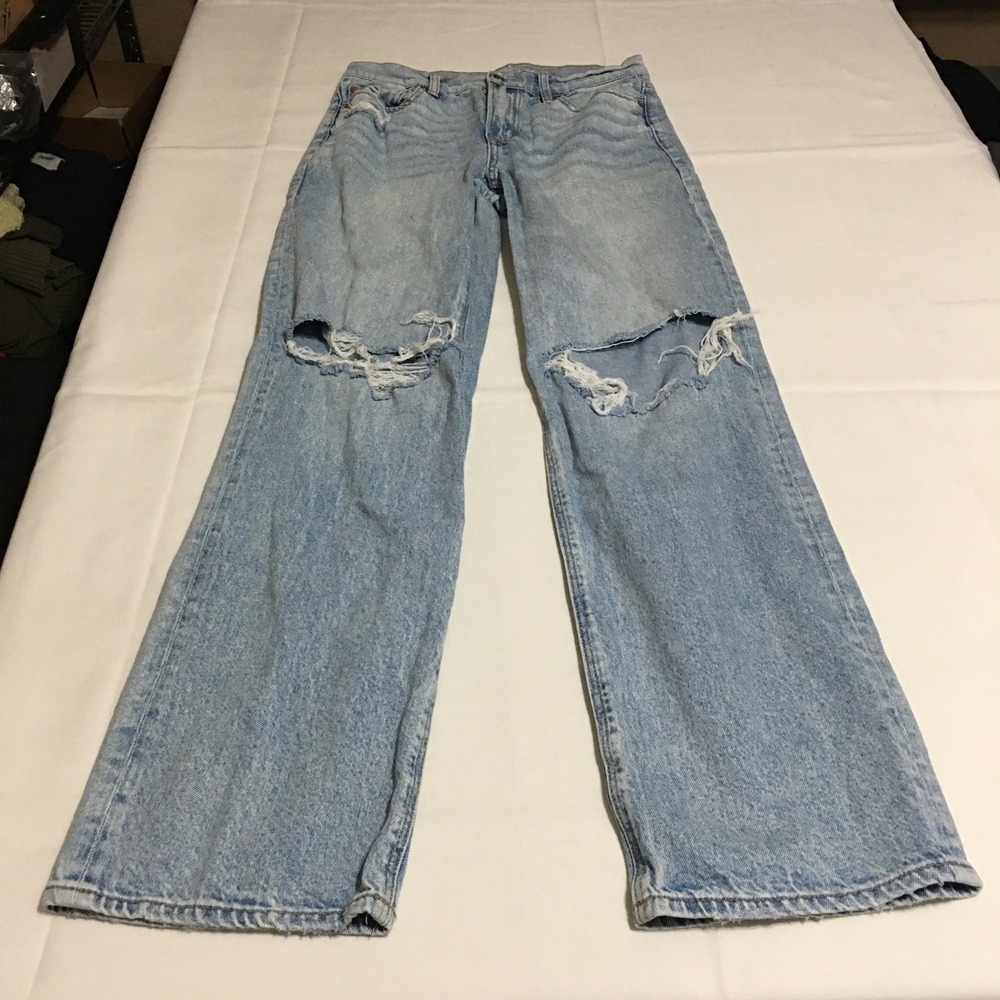 American Eagle Stovepipe Jeans Womens Size 2 Strigid Blue Distressed